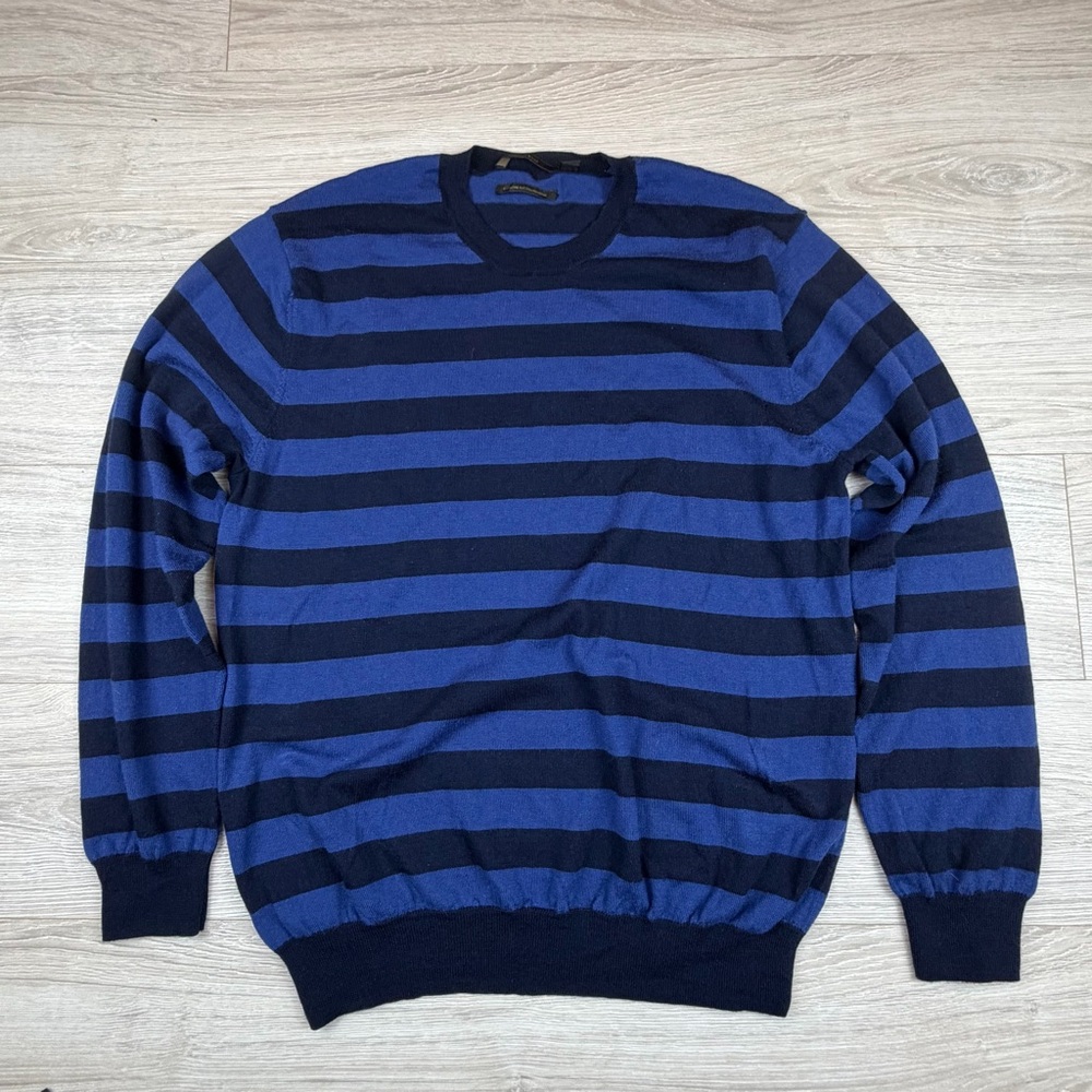 Country Road Mens XXL Blue Striped Crewneck Sweater Extra Fine Australian Merino